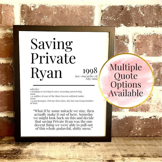 Saving Private Ryan 1998 Movie Quote Dictionary Prints