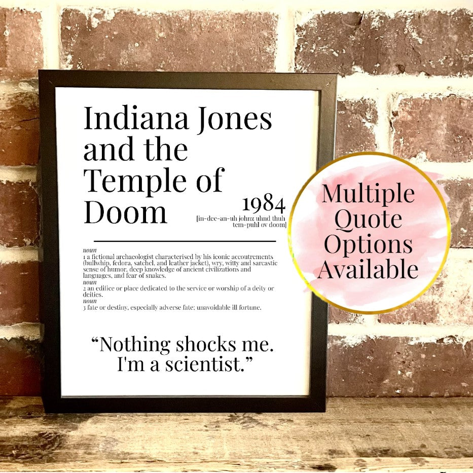 Indiana Jones and the Temple of Doom 1984 Movie Quote Dictionary Prints