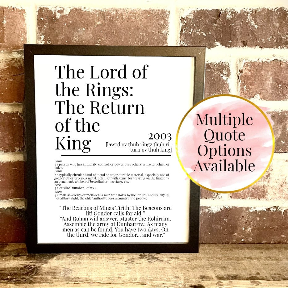 Lord of the Rings: The Return of the King 2003 Movie Quote Dictionary Prints