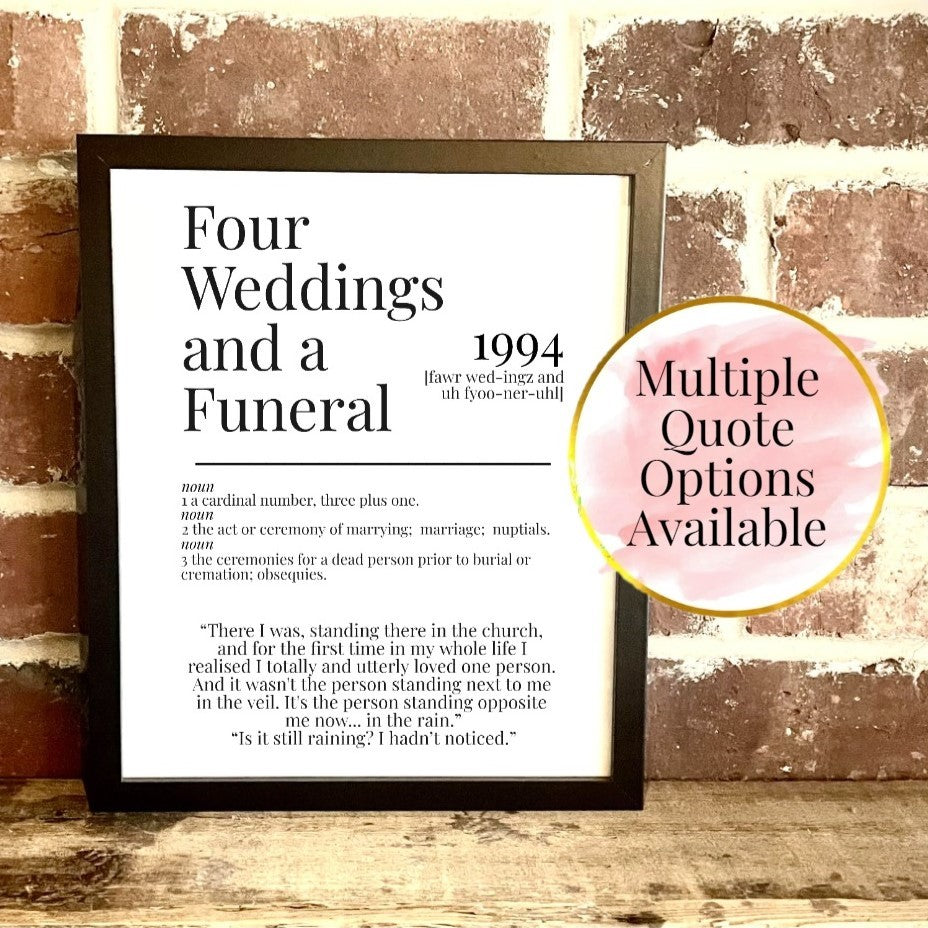 Four Weddings and a Funeral 1994 Movie Quote Dictionary Prints