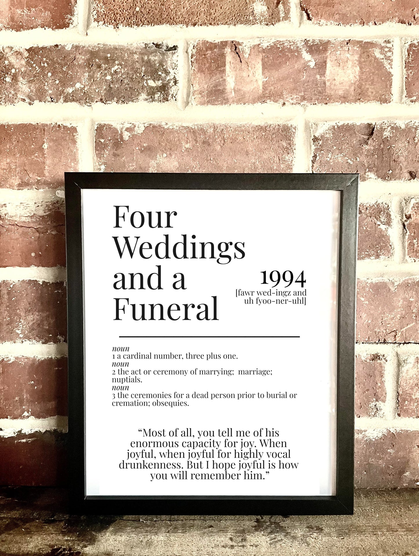 Four Weddings and a Funeral 1994 Movie Quote Dictionary Prints