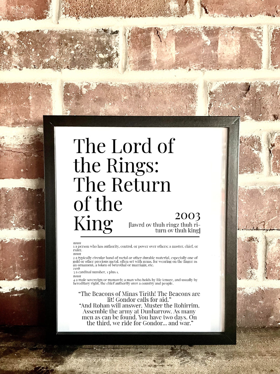 Lord of the Rings: The Return of the King 2003 Movie Quote Dictionary Prints