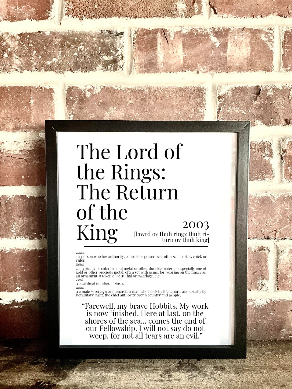 Lord of the Rings: The Return of the King 2003 Movie Quote Dictionary Prints