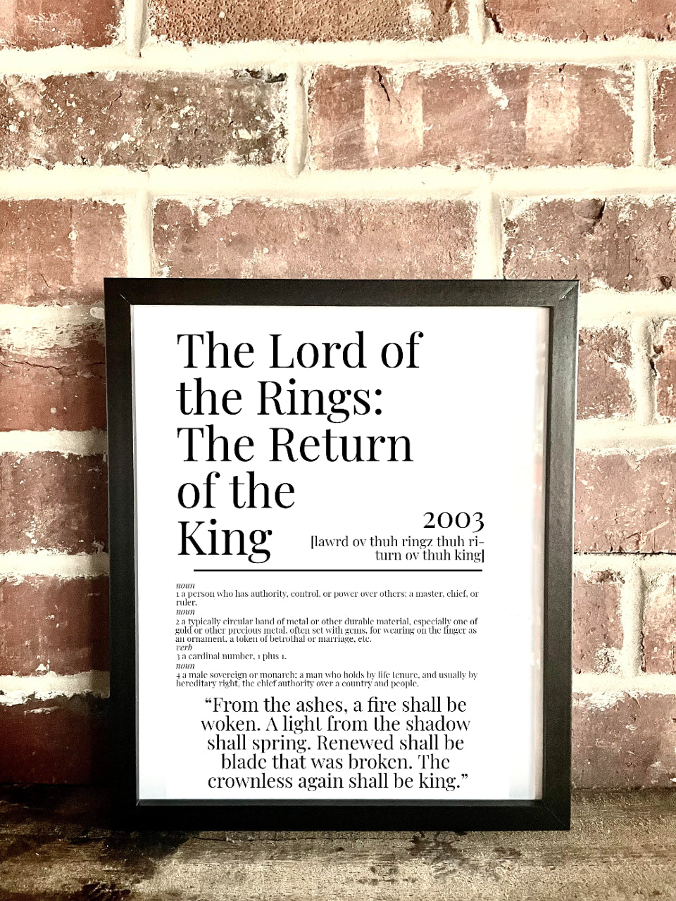 Lord of the Rings: The Return of the King 2003 Movie Quote Dictionary Prints