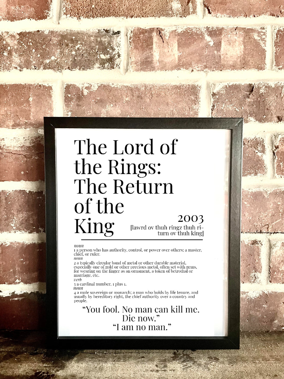 Lord of the Rings: The Return of the King 2003 Movie Quote Dictionary Prints