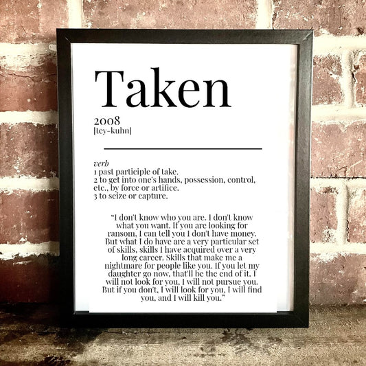 Taken 2008 Movie Quote Dictionary Print