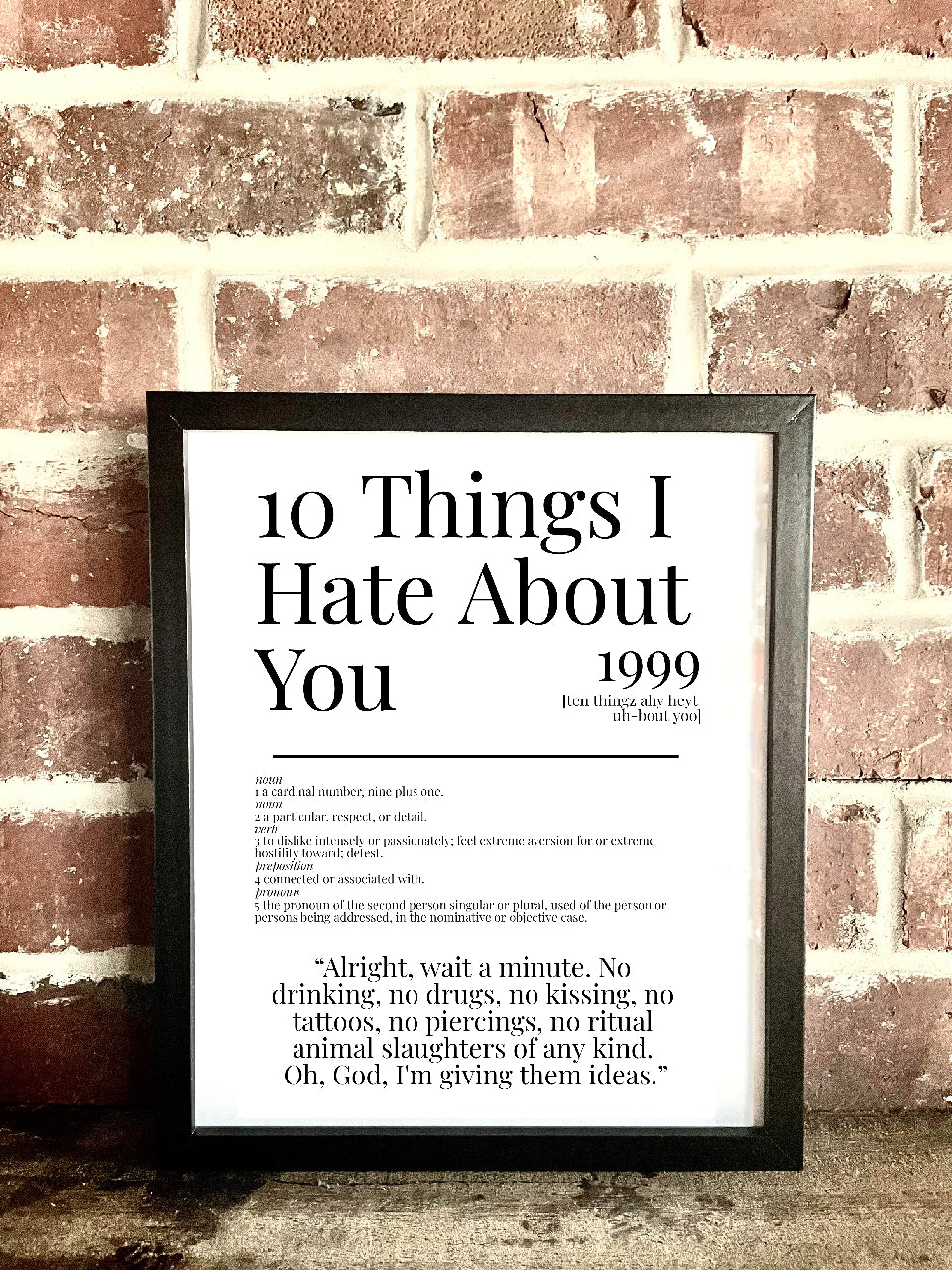 10 Things I Hate About You 1999 Movie Quote Dictionary Prints