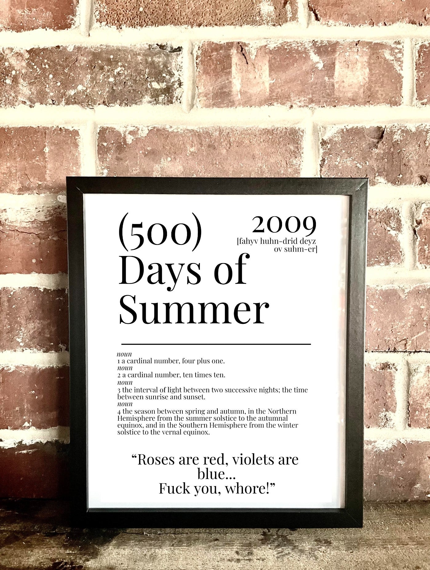 (500) Days of Summer 2009 Movie Quote Dictionary Prints