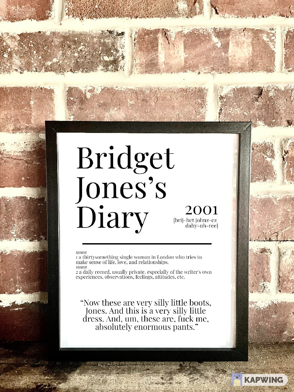 Bridget Jones's Diary 2001 Movie Quote Dictionary Prints