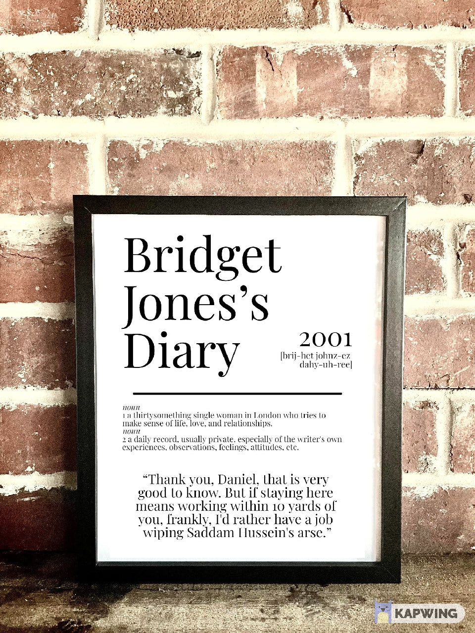 Bridget Jones's Diary 2001 Movie Quote Dictionary Prints