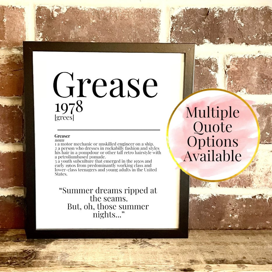 Grease 1978 Movie Quote Dictionary Prints