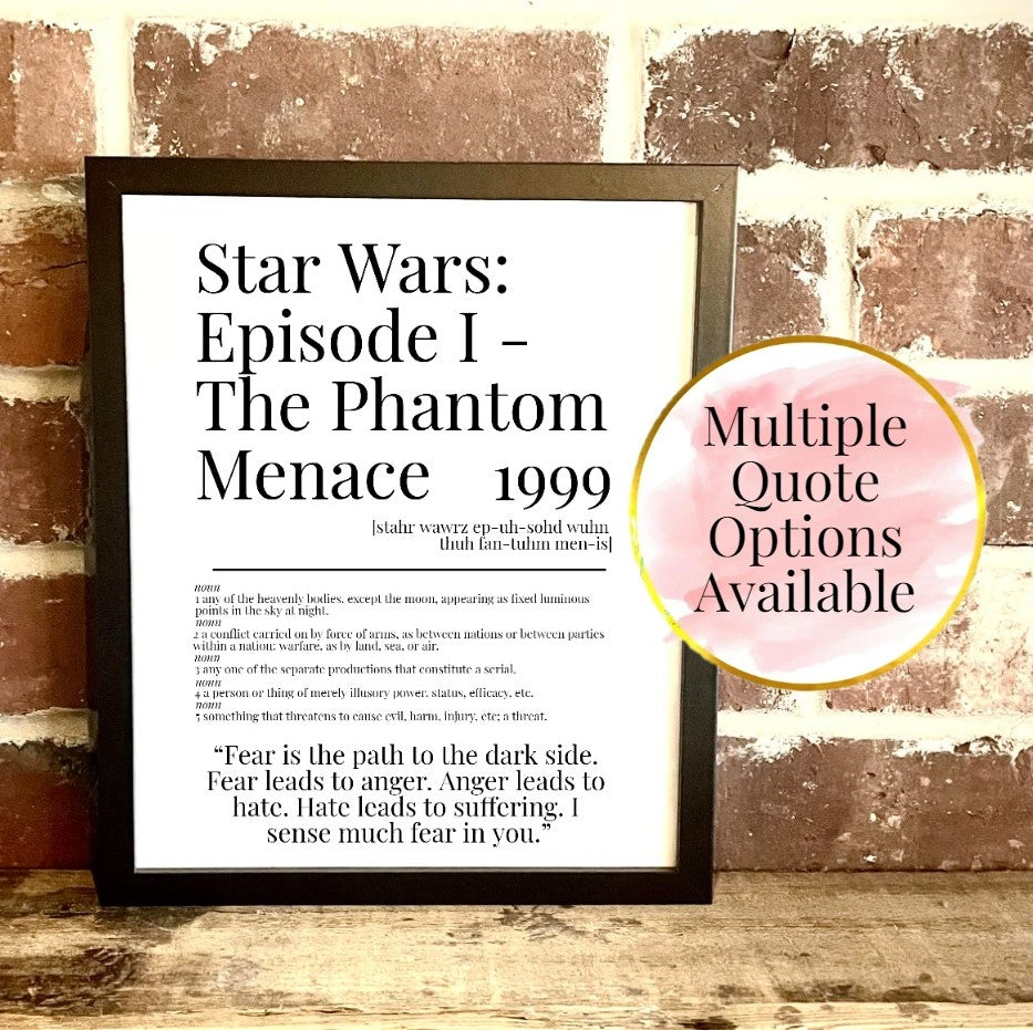 Star Wars: Episode I – The Phantom Menace 1999 Movie Quote Dictionary Prints