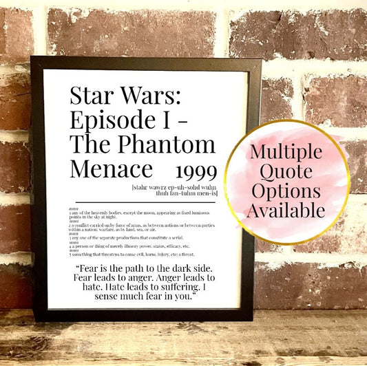 Star Wars: Episode I – The Phantom Menace 1999 Movie Quote Dictionary Prints