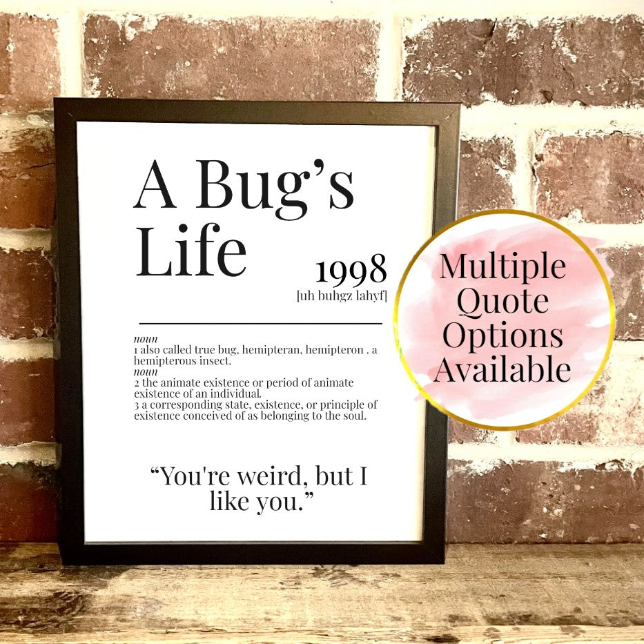 A Bug's Life 1998 Movie Quote Dictionary Prints