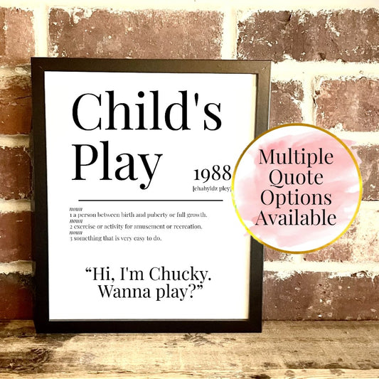 Child's Play 1988 Movie Quote Dictionary Prints