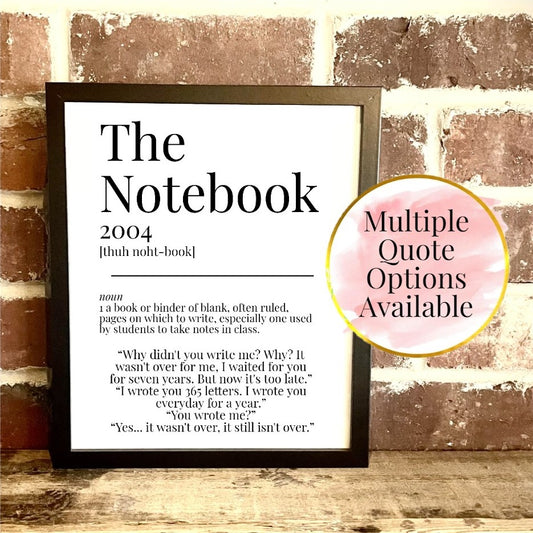 The Notebook 2004 Movie Quote Dictionary Prints