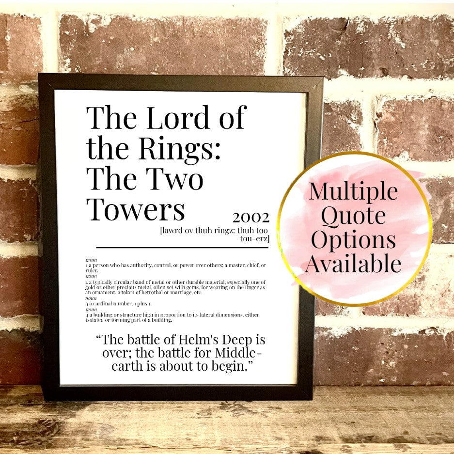 Lord of the Rings: The Two Towers 2002 Movie Quote Dictionary Prints