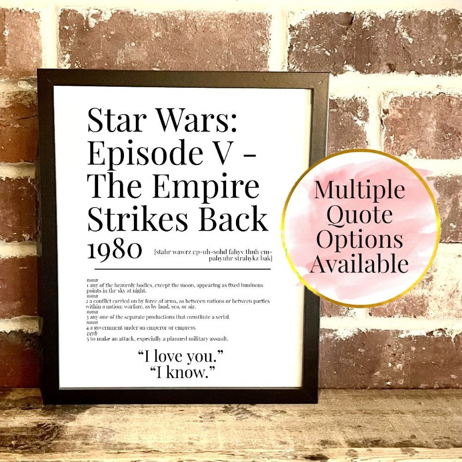 Star Wars: Episode V – The Empire Strikes Back 1980 Movie Quote Dictionary Prints