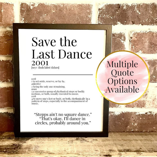 Save the Last Dance 2001 Movie Quote Dictionary Prints