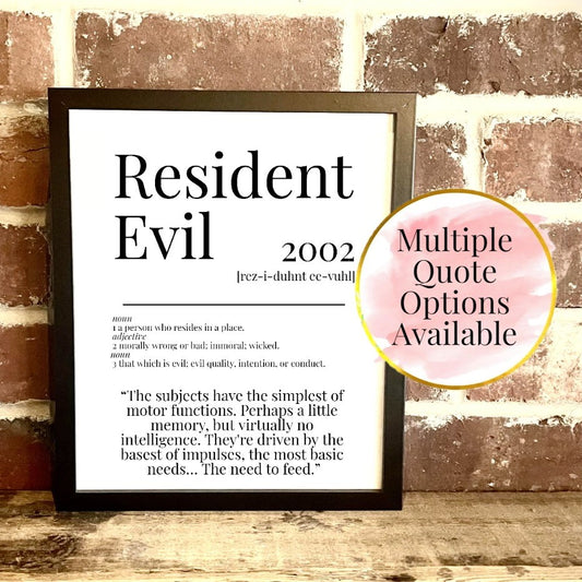 Resident Evil 2002 Movie Quote Dictionary Prints