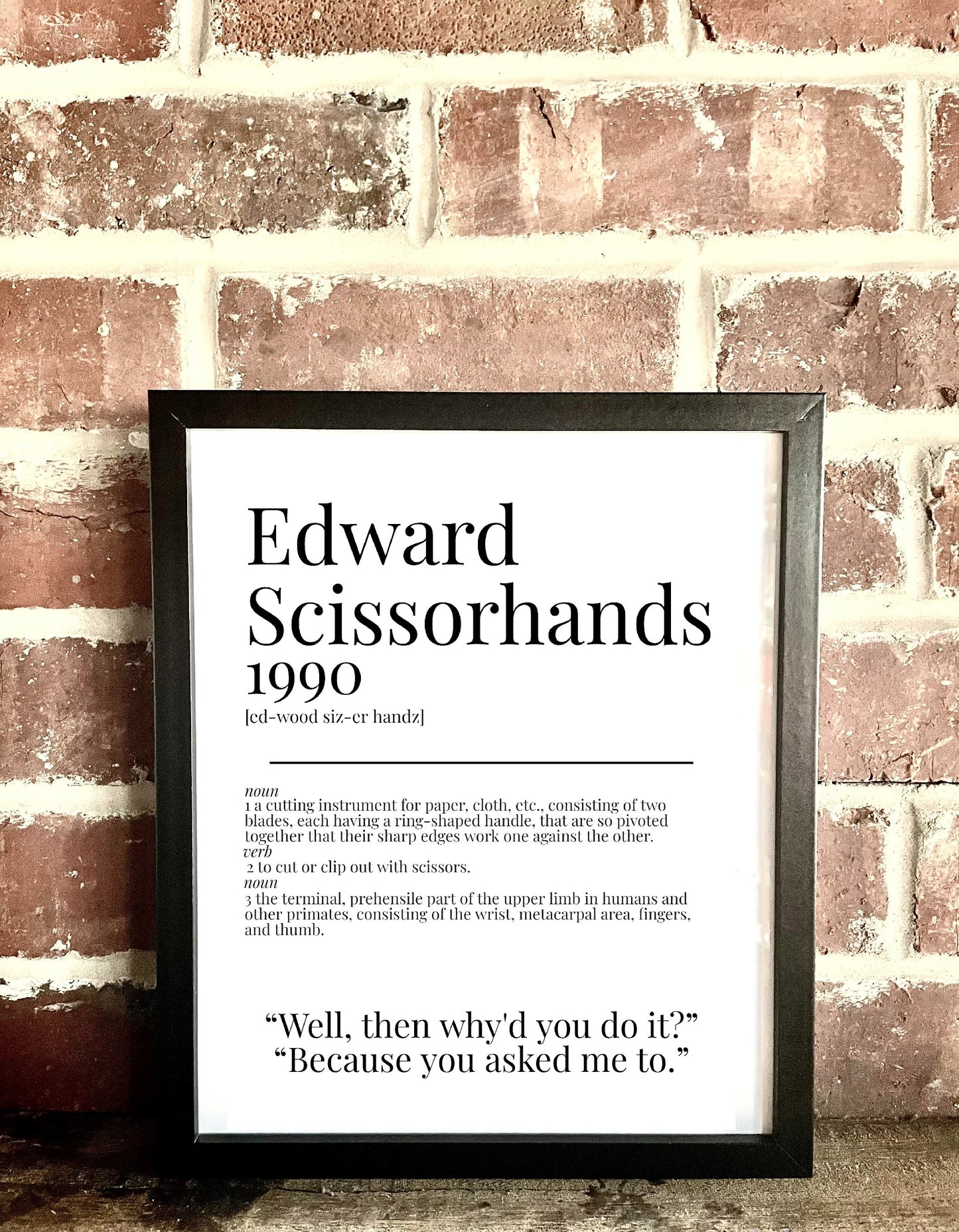 Edward Scissorhands 1990 Movie Quote Dictionary Prints