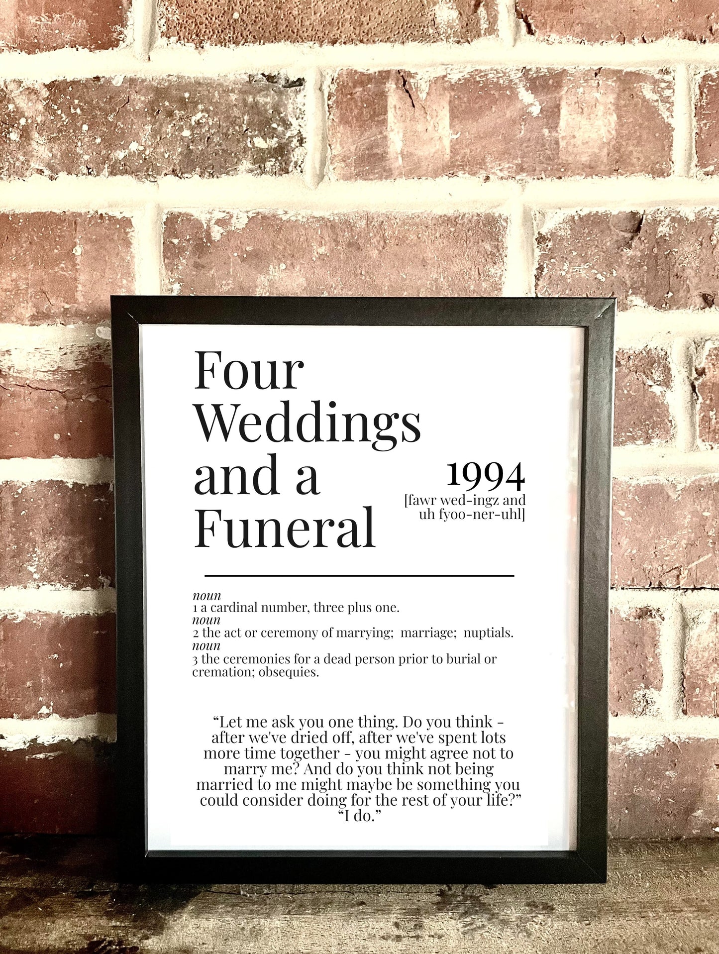 Four Weddings and a Funeral 1994 Movie Quote Dictionary Prints