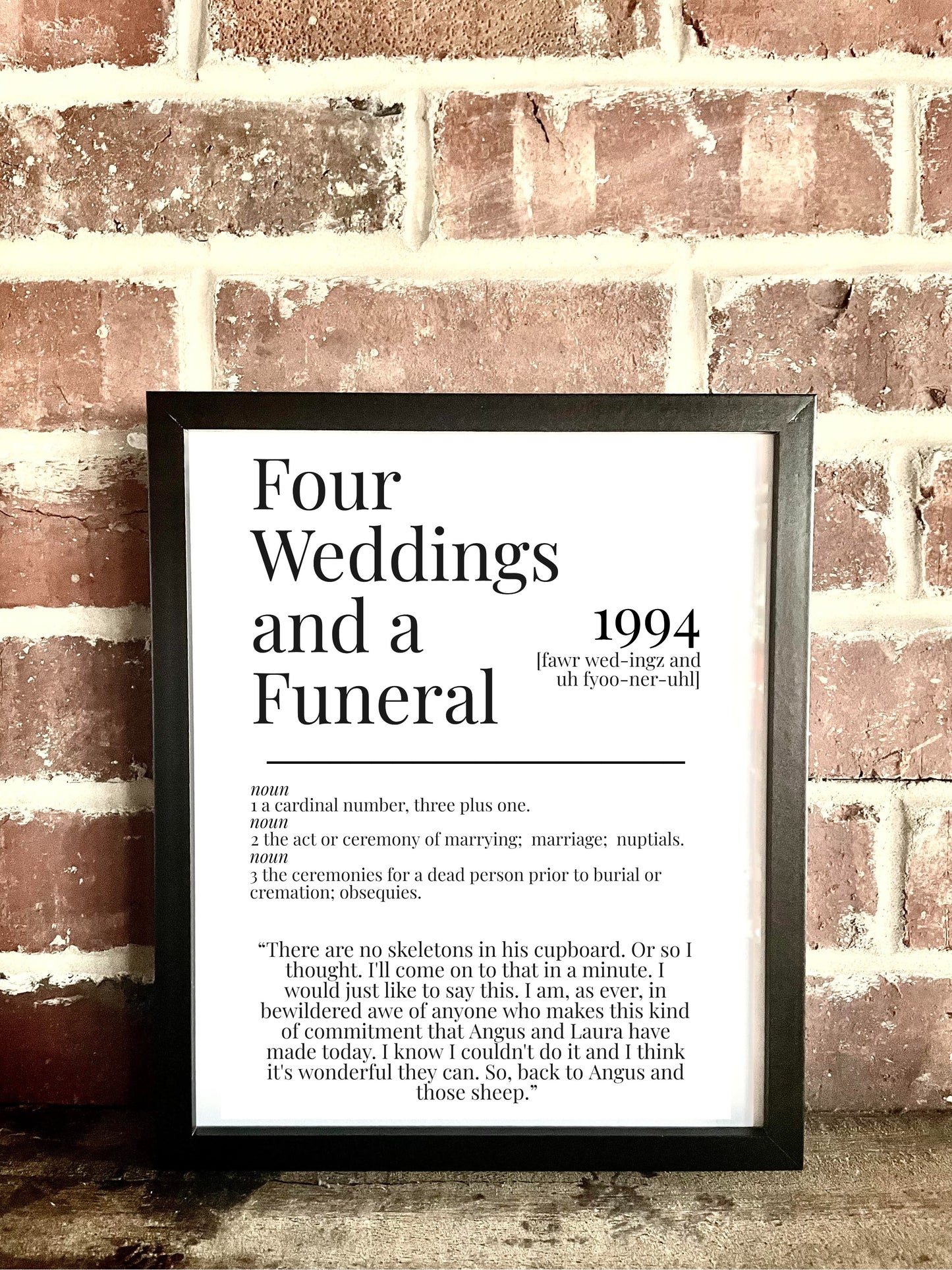 Four Weddings and a Funeral 1994 Movie Quote Dictionary Prints
