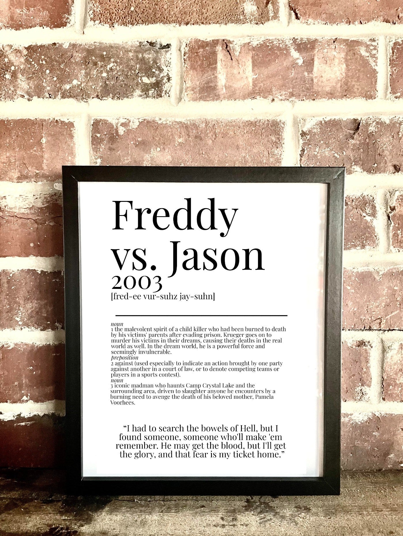 Freddy vs. Jason 2003 Movie Quote Dictionary Prints