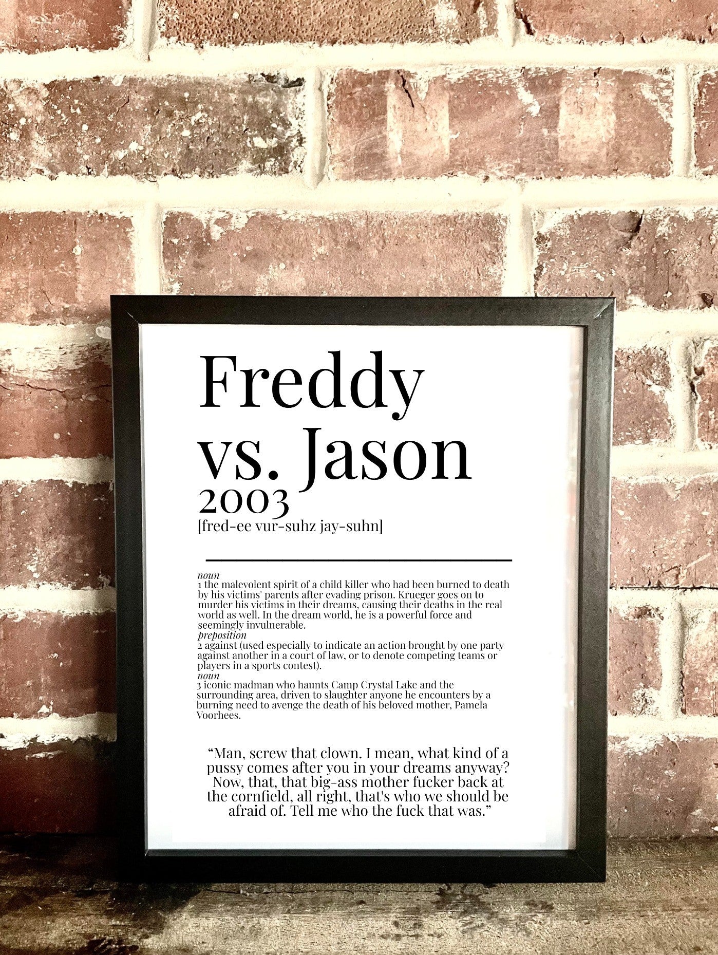 Freddy vs. Jason 2003 Movie Quote Dictionary Prints