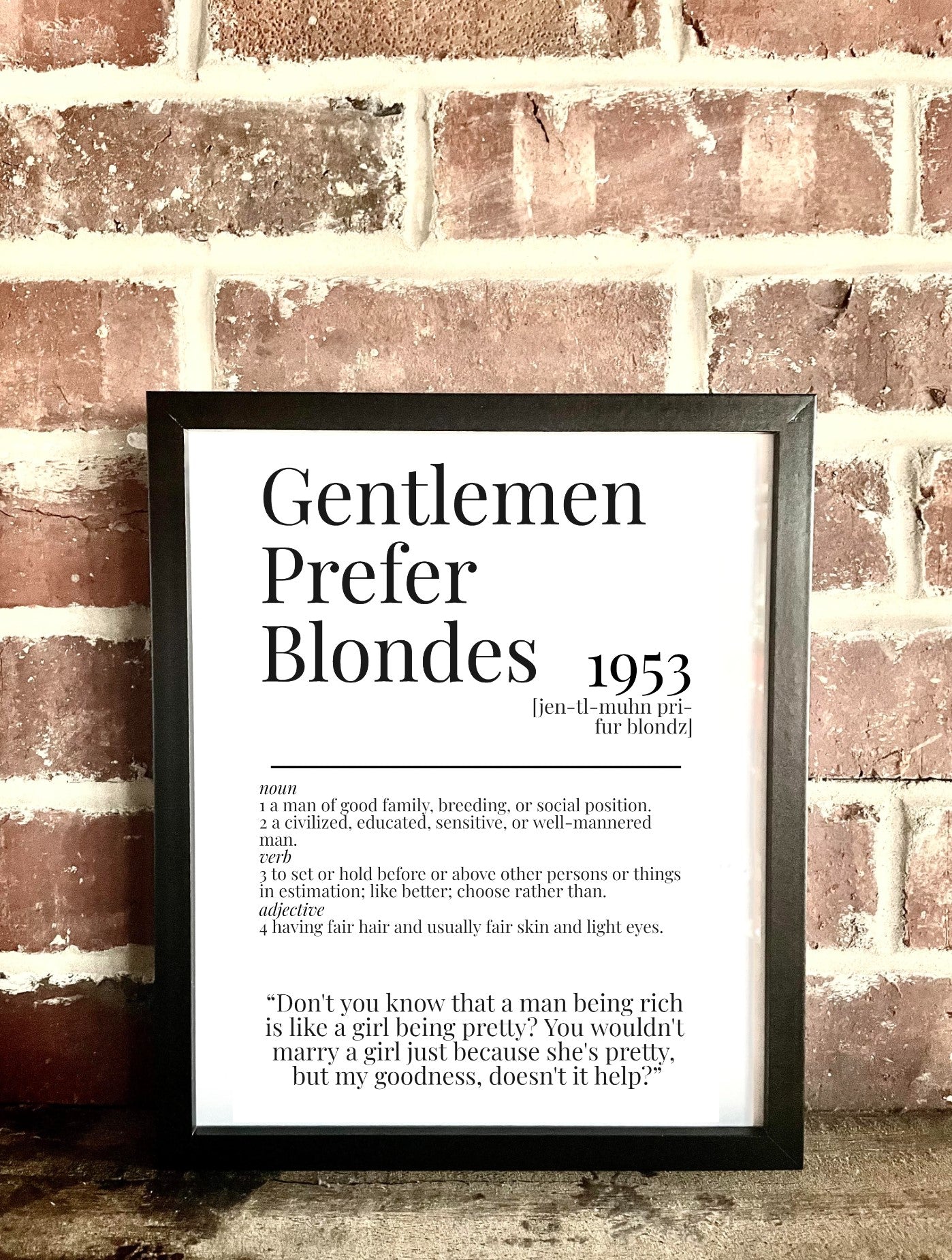 Gentlemen Prefer Blondes 1953 Movie Quote Dictionary Prints