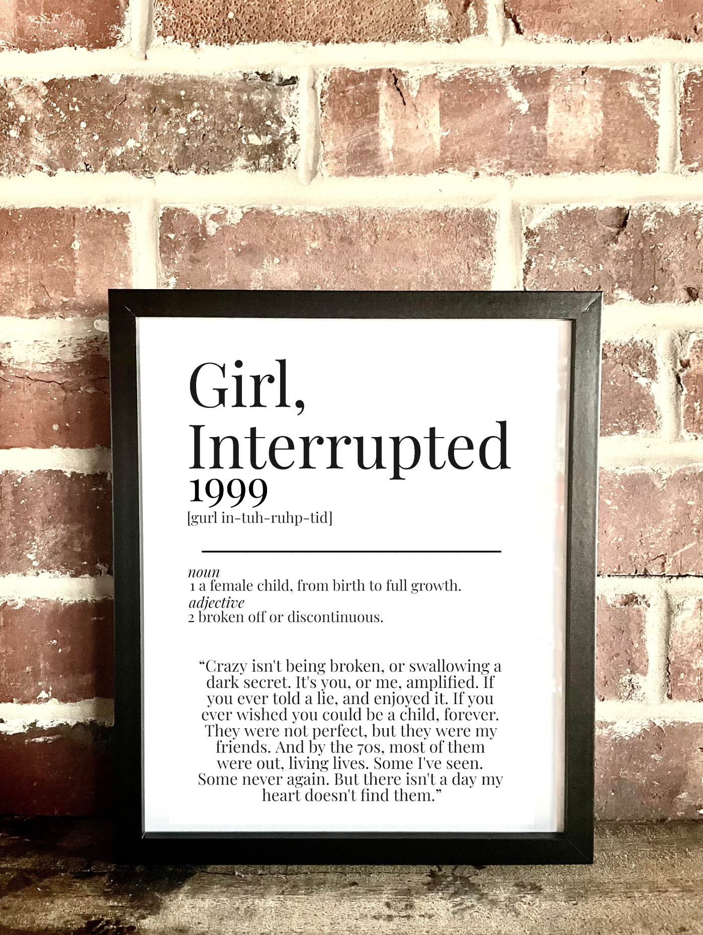 Girl, Interrupted 1999 Movie Quote Dictionary Prints