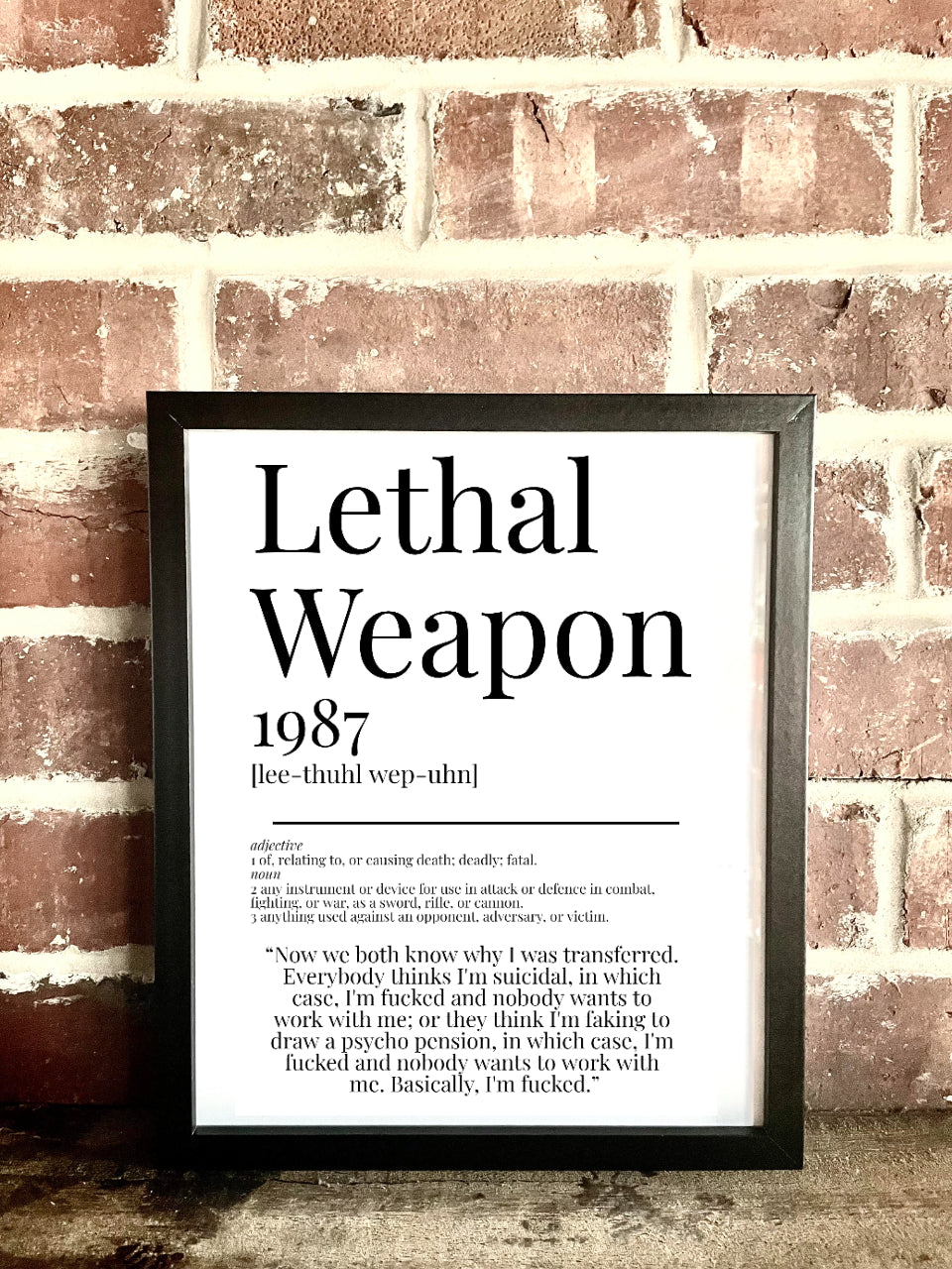 Lethal Weapon 1987 Movie Quote Dictionary Prints