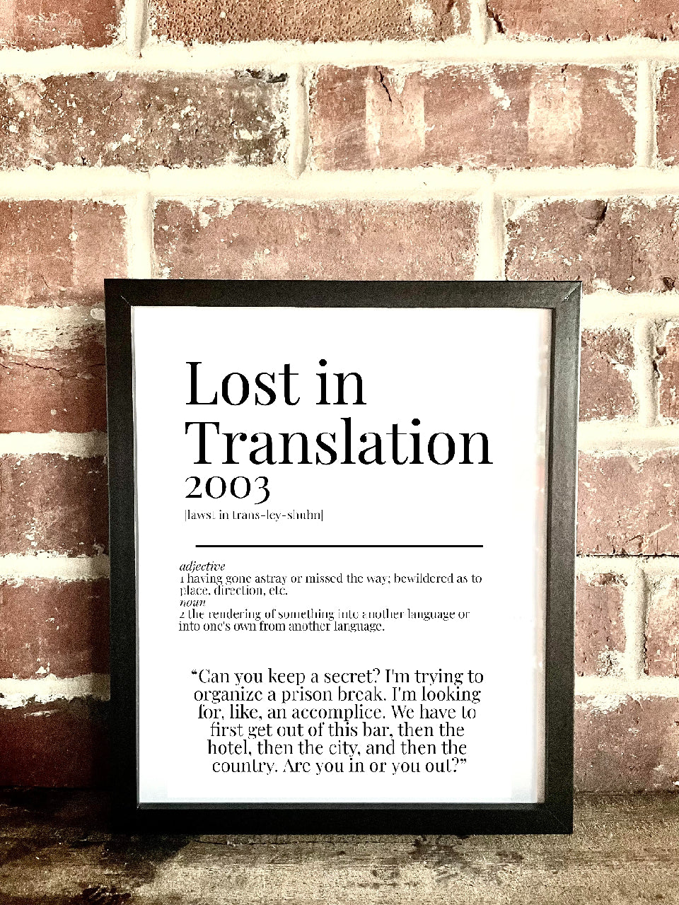 Lost in Translation 2003 Movie Quote Dictionary Prints