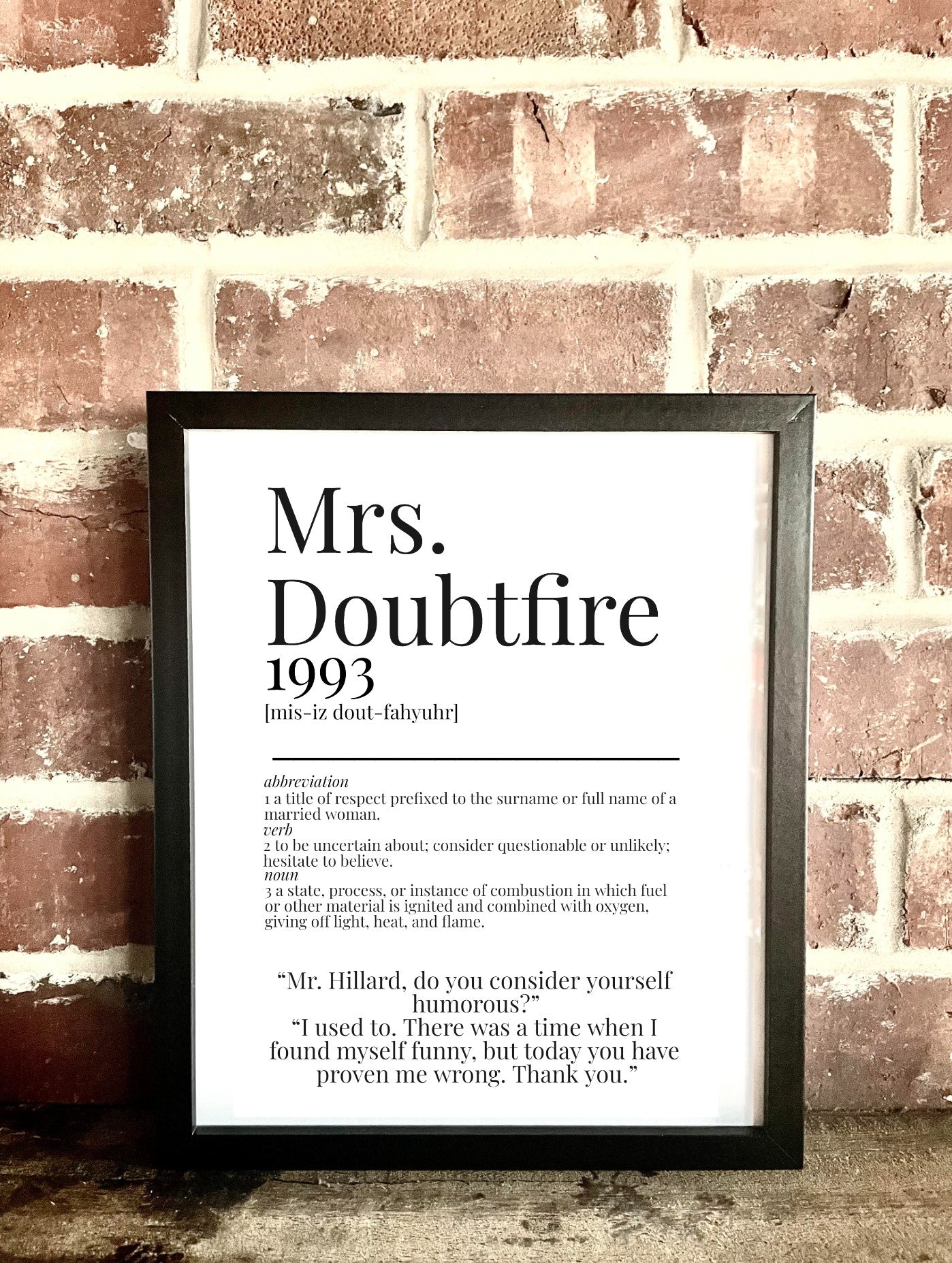 Mrs. Doubtfire 1993 Movie Quote Dictionary Prints