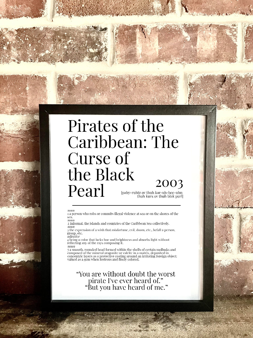 Pirates of the Caribbean 2003 Movie Quote Dictionary Prints