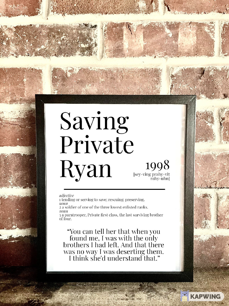 Saving Private Ryan 1998 Movie Quote Dictionary Prints