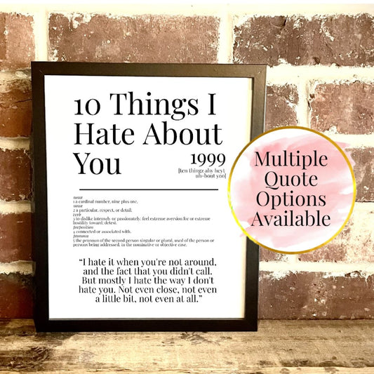 10 Things I Hate About You 1999 Movie Quote Dictionary Prints