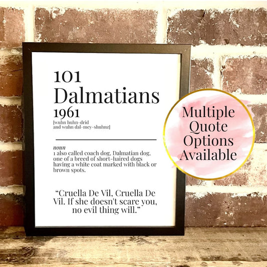 101 Dalmatians 1961 Movie Quote Dictionary Prints