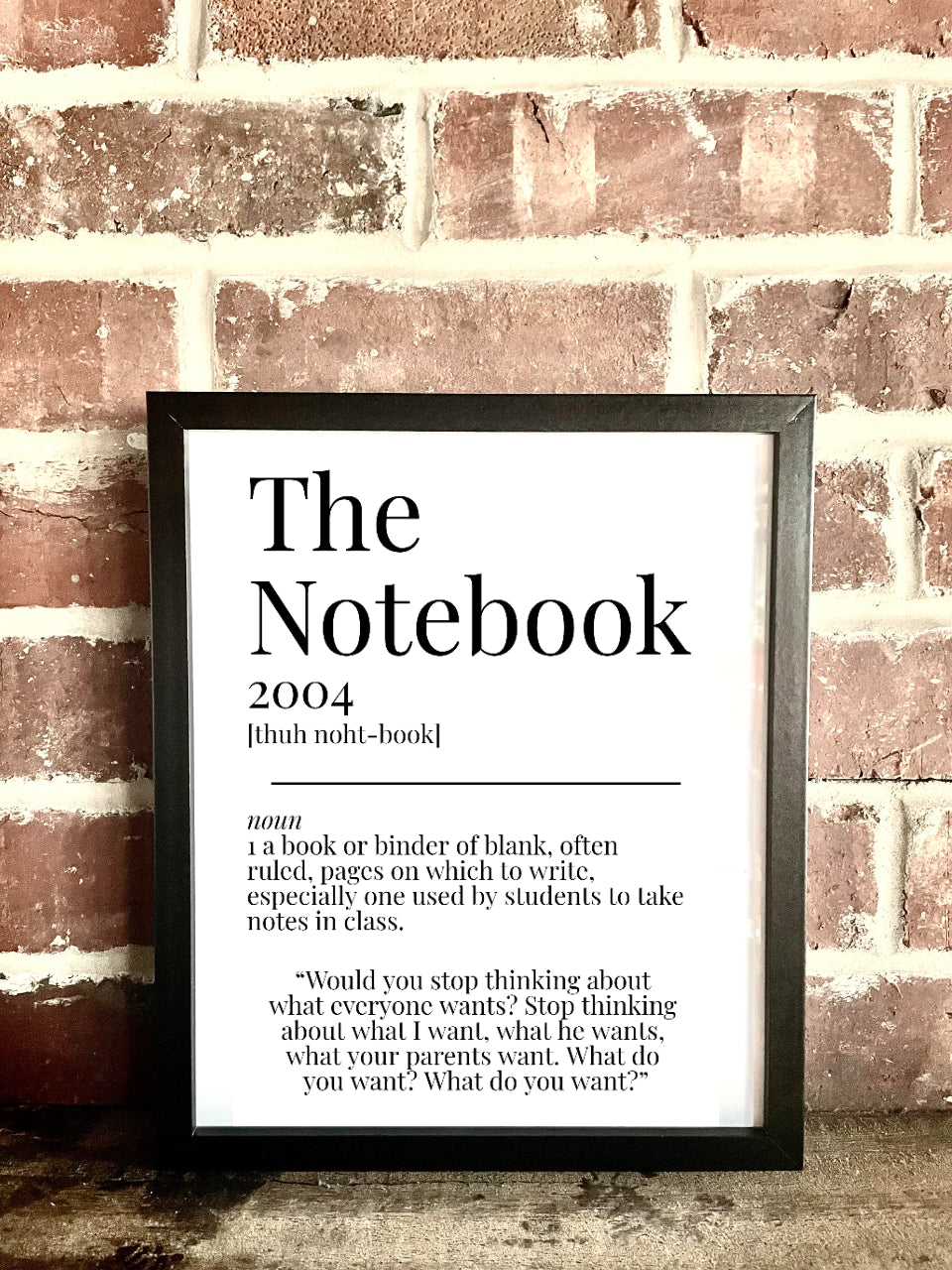 The Notebook 2004 Movie Quote Dictionary Prints