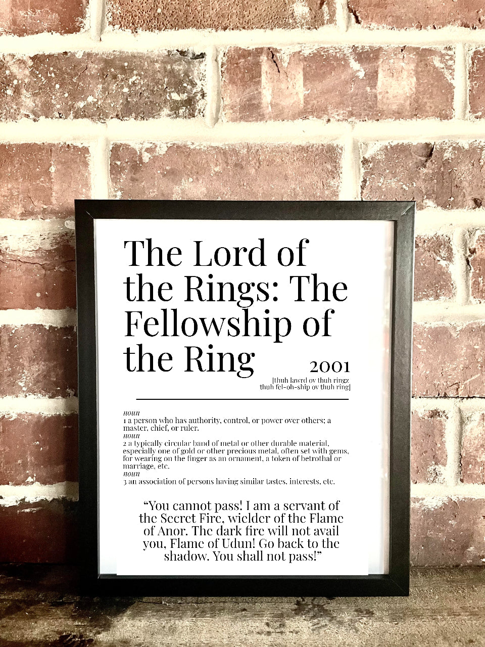 Lord of the Rings: The Fellowship of the Ring 2001 Movie Quote Dictionary Prints