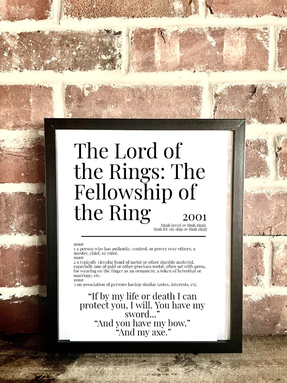 Lord of the Rings: The Fellowship of the Ring 2001 Movie Quote Dictionary Prints