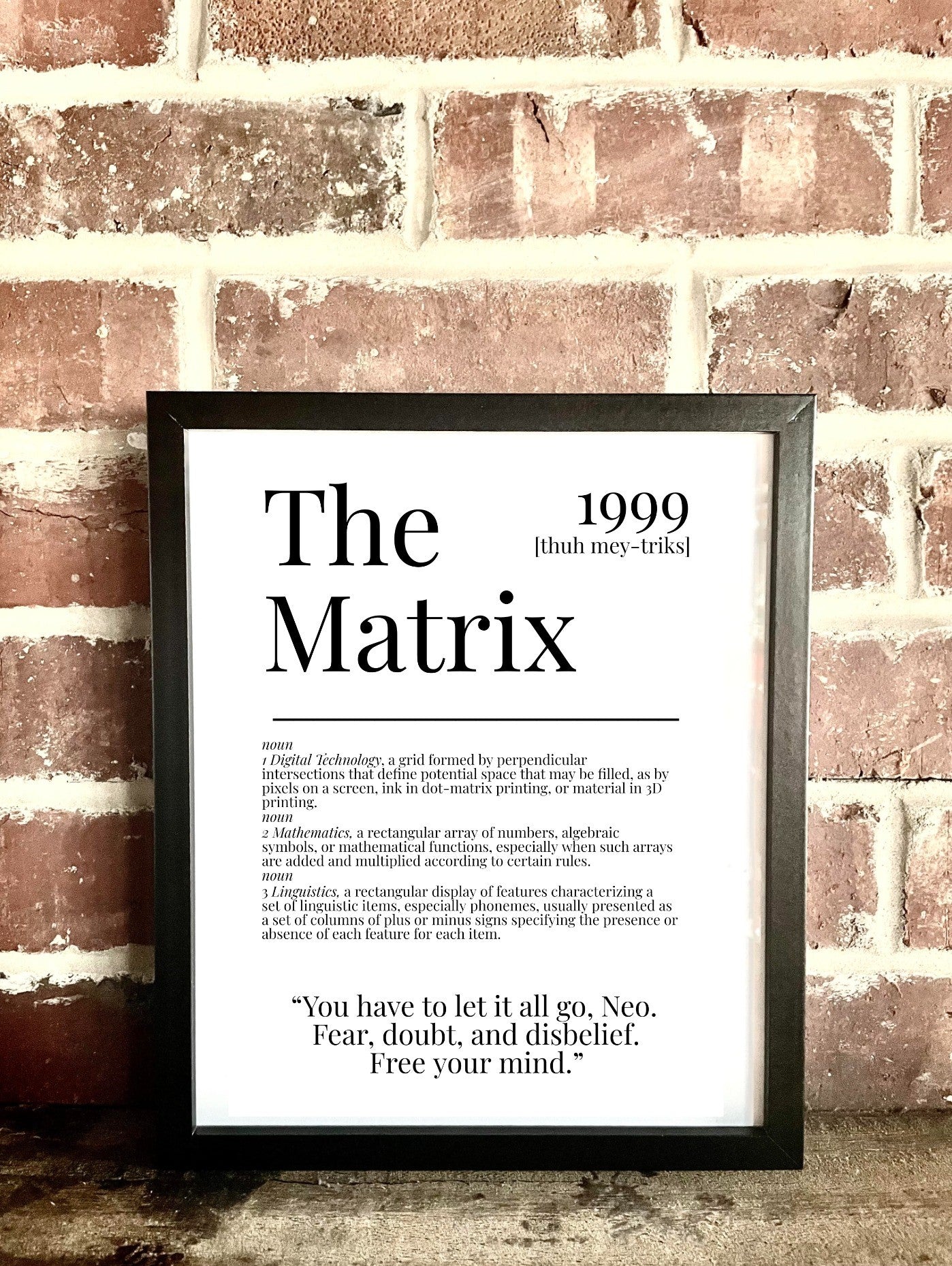 The Matrix 1999 Movie Quote Dictionary Prints