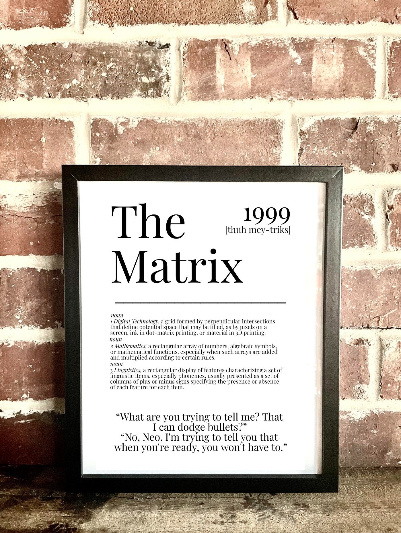 The Matrix 1999 Movie Quote Dictionary Prints