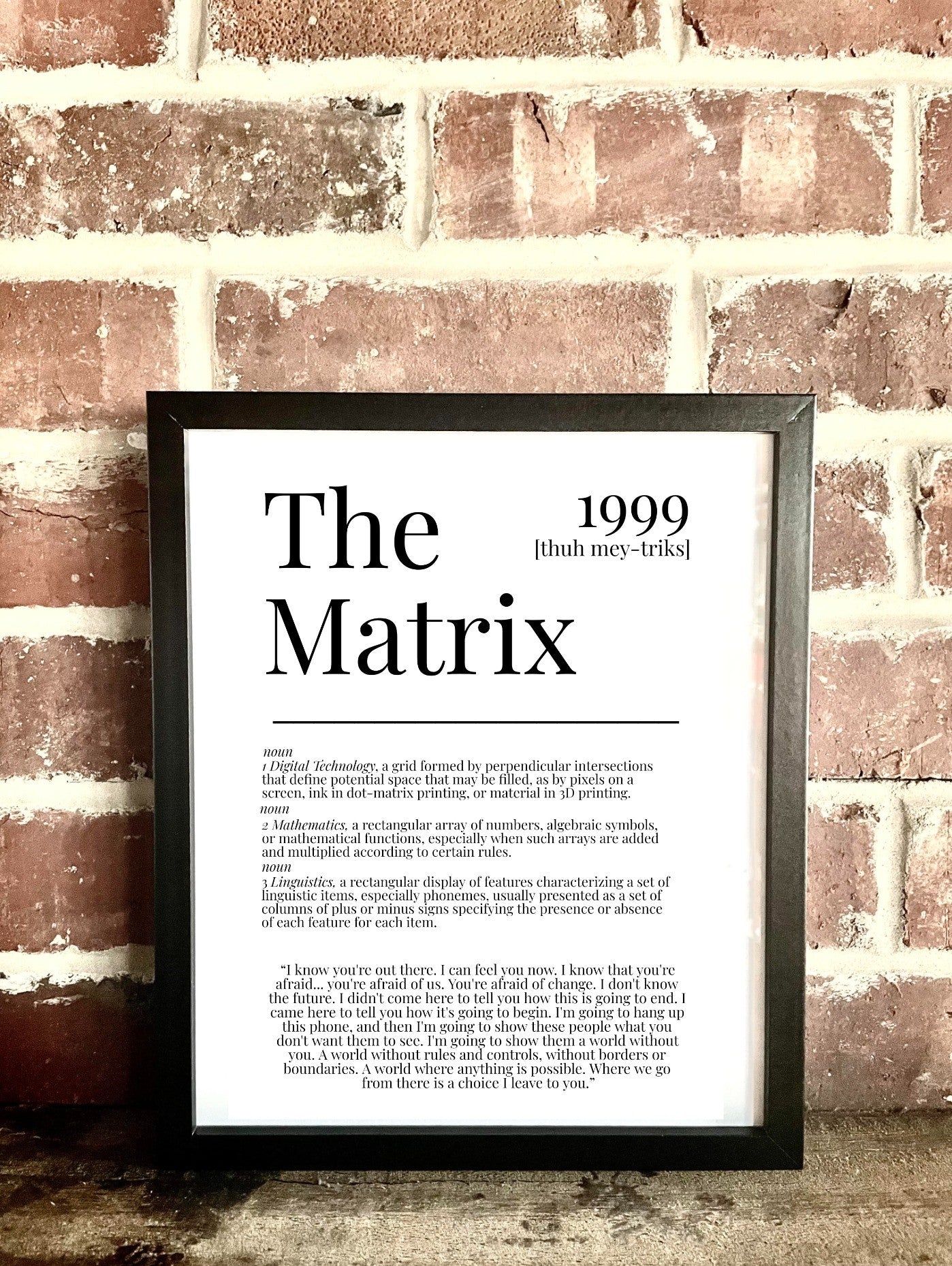 The Matrix 1999 Movie Quote Dictionary Prints