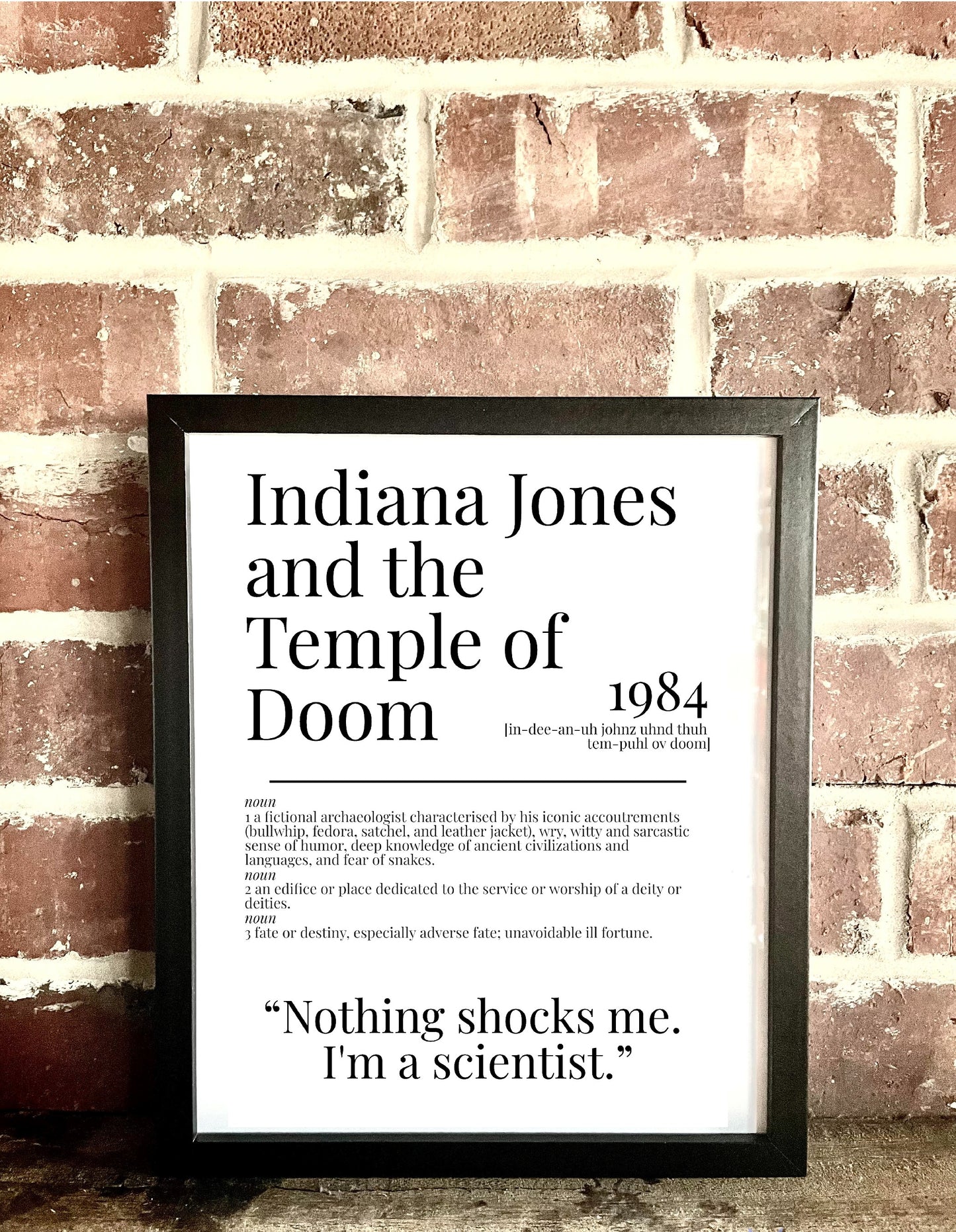 Indiana Jones and the Temple of Doom 1984 Movie Quote Dictionary Prints