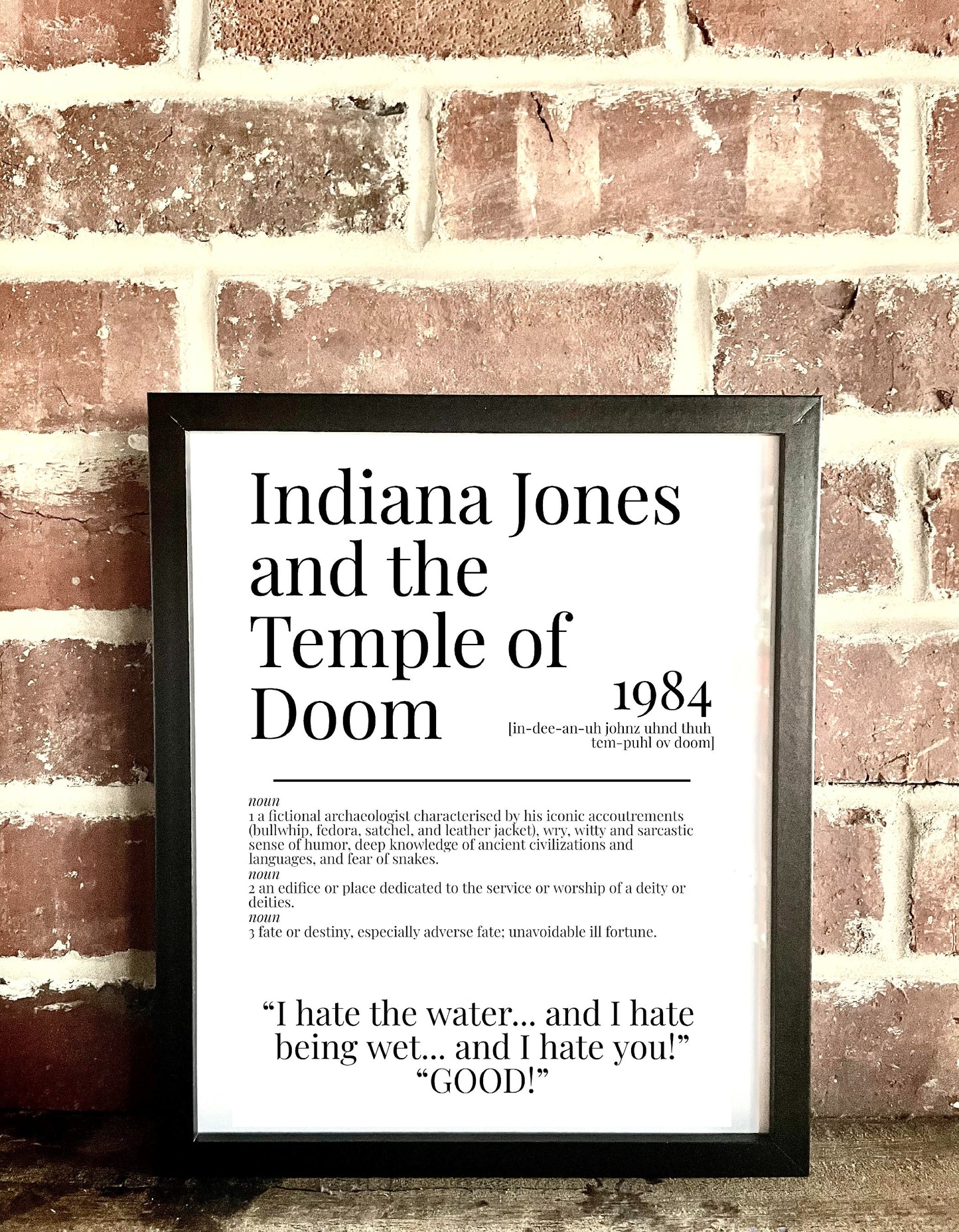 Indiana Jones and the Temple of Doom 1984 Movie Quote Dictionary Prints